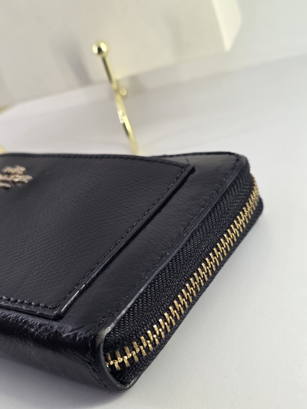 COACH Black Leather Zip-Around Wallet W/ Gold Hardware - Picture 6 of 14
